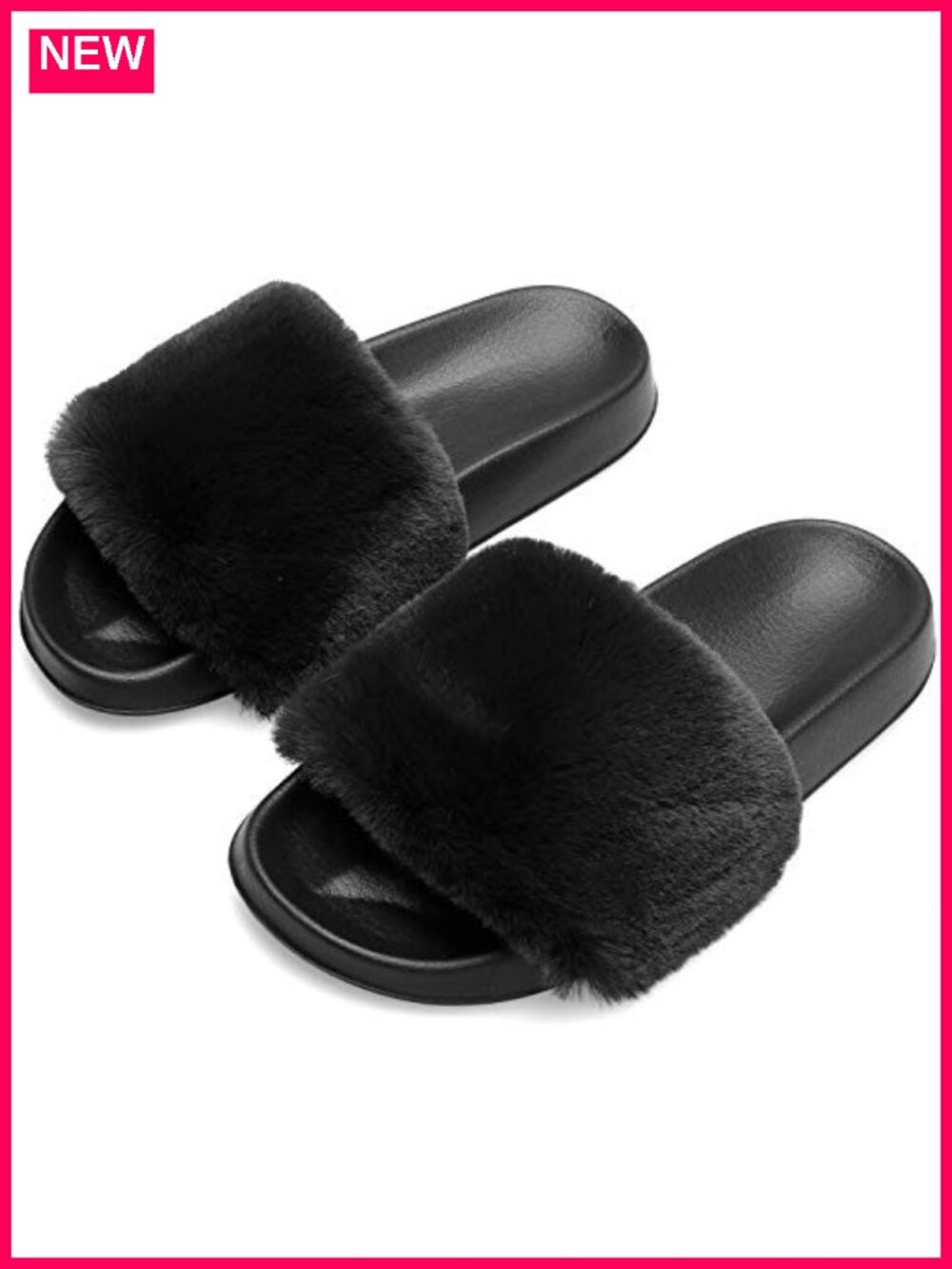 Faux Fur Fuzzy Slides Slippers for Women Open Toe Non-Slip EVA Sole